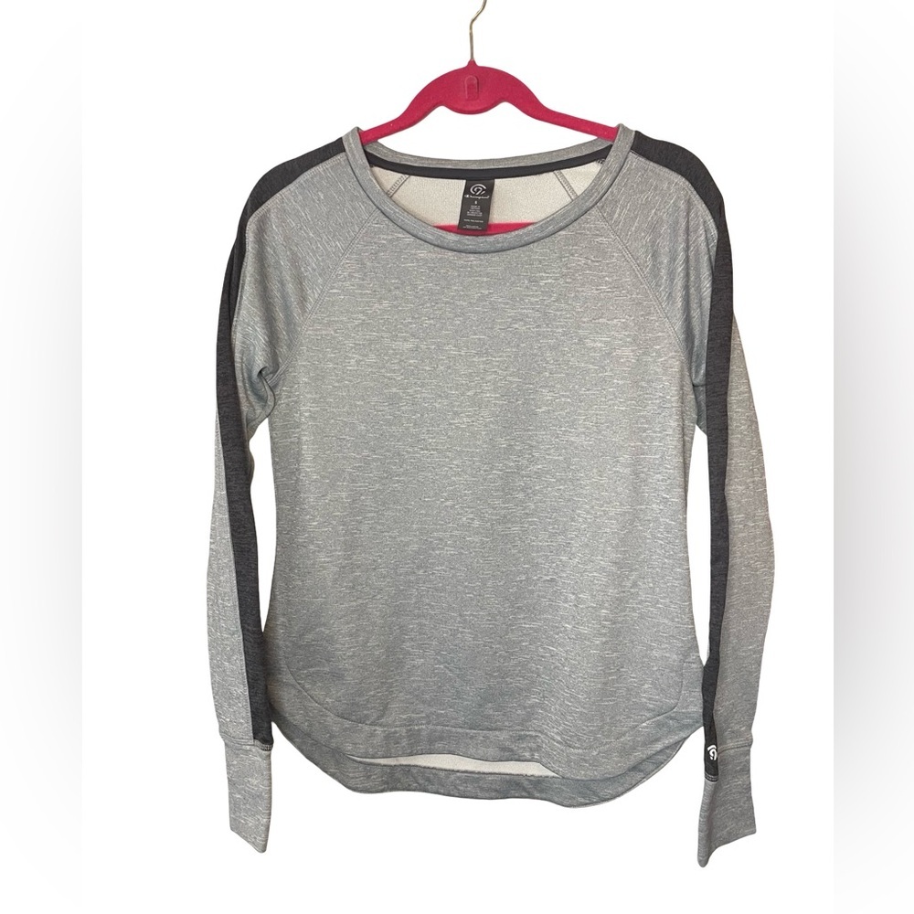 Champion C9 Heather Gray Fleece Pullover Sweatshirt Thumbholes Size S